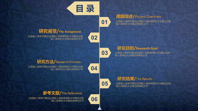 深藍花紋開題報告PPT模板