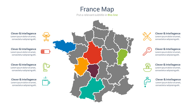 法国地图PPT图形素材