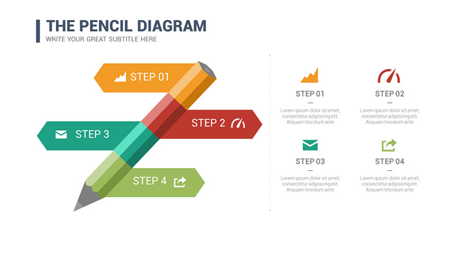 铅笔四步骤PPT图形素材